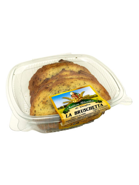 bruschetta con pane di altamura artigianale - confezione - antica ricetta di puglia prodotti tipici made in Italy - Ingrosso prodotti enogastronomici