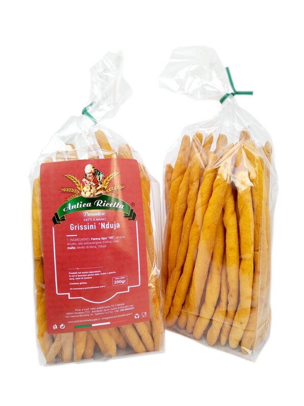 Grissini Rubatà all'Nduja, con olio extravergine di oliva
